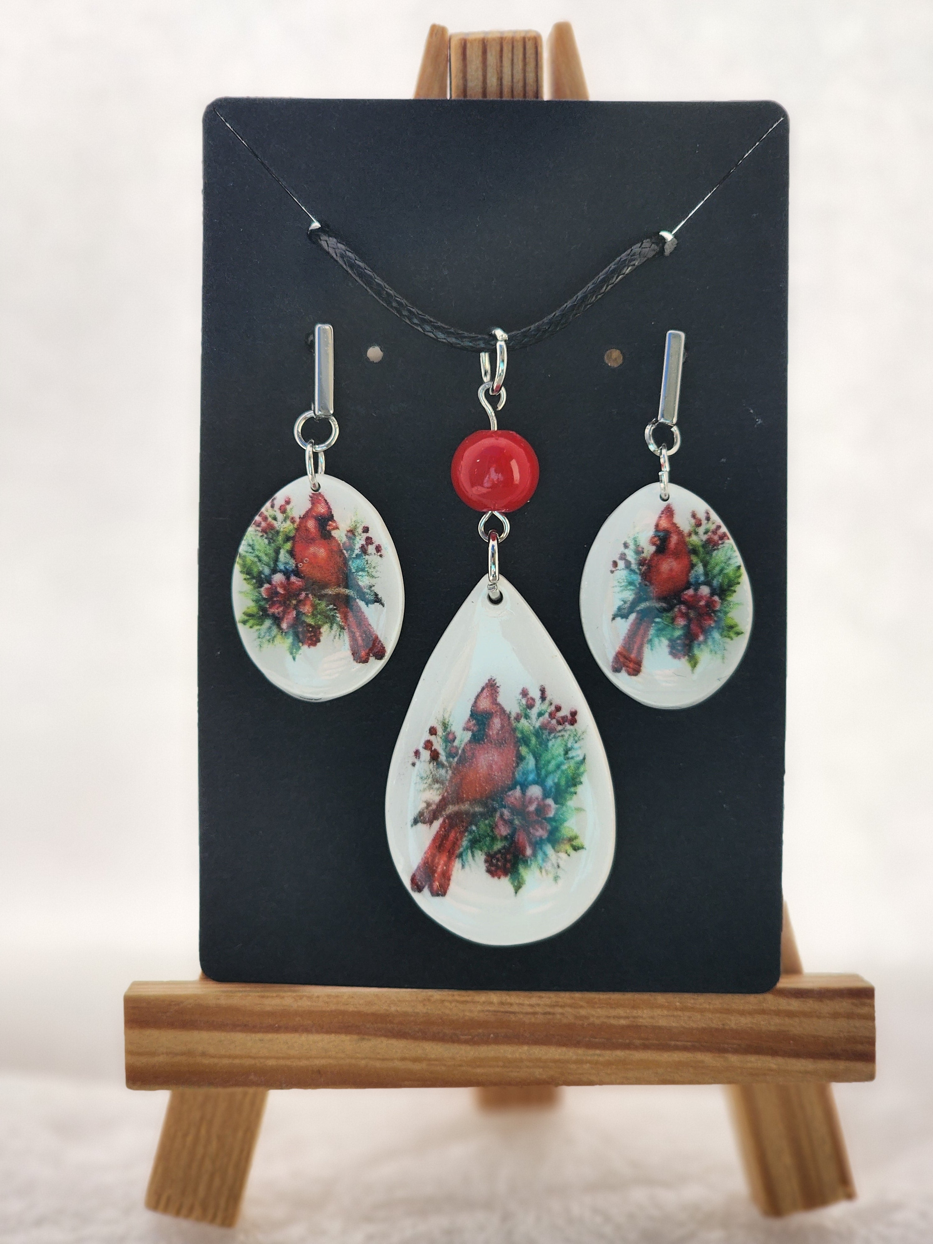 Holiday Jewelry-Cardinal Neckless & earring set.