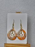 Multicolor Oval Drop Earrings with Gold Star in the Center Cutout- Polymer clay & Stainless Steel Posts.
