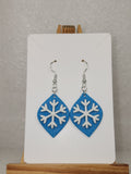 Sparkling Blue Snowflake Earrings-Handmade Lightweight Polymer Clay Winter Jewelry