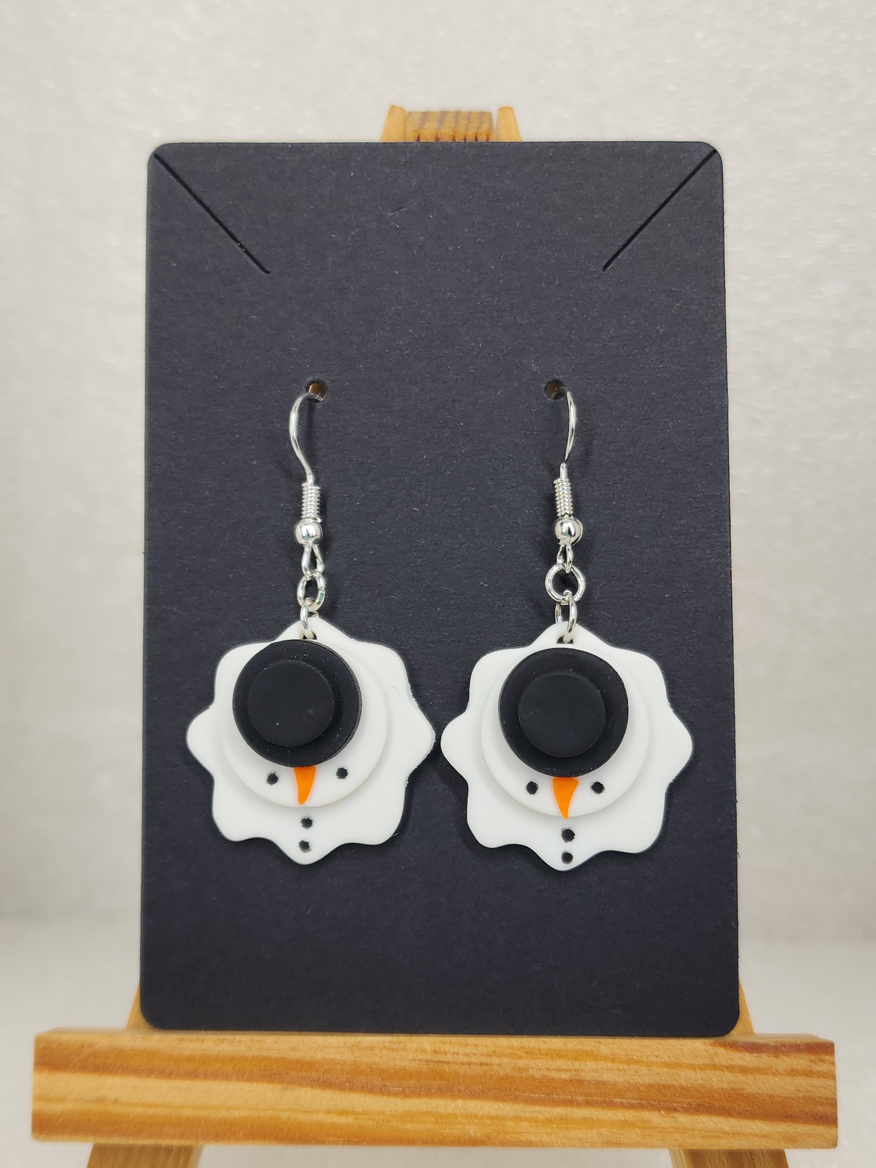 Melted Snowman Earrings - Whimsical Handmade Polymer Clay Winter Jewelry