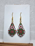 Handmade Polymer Clay Holiday Geometric Earrings - Red & Green