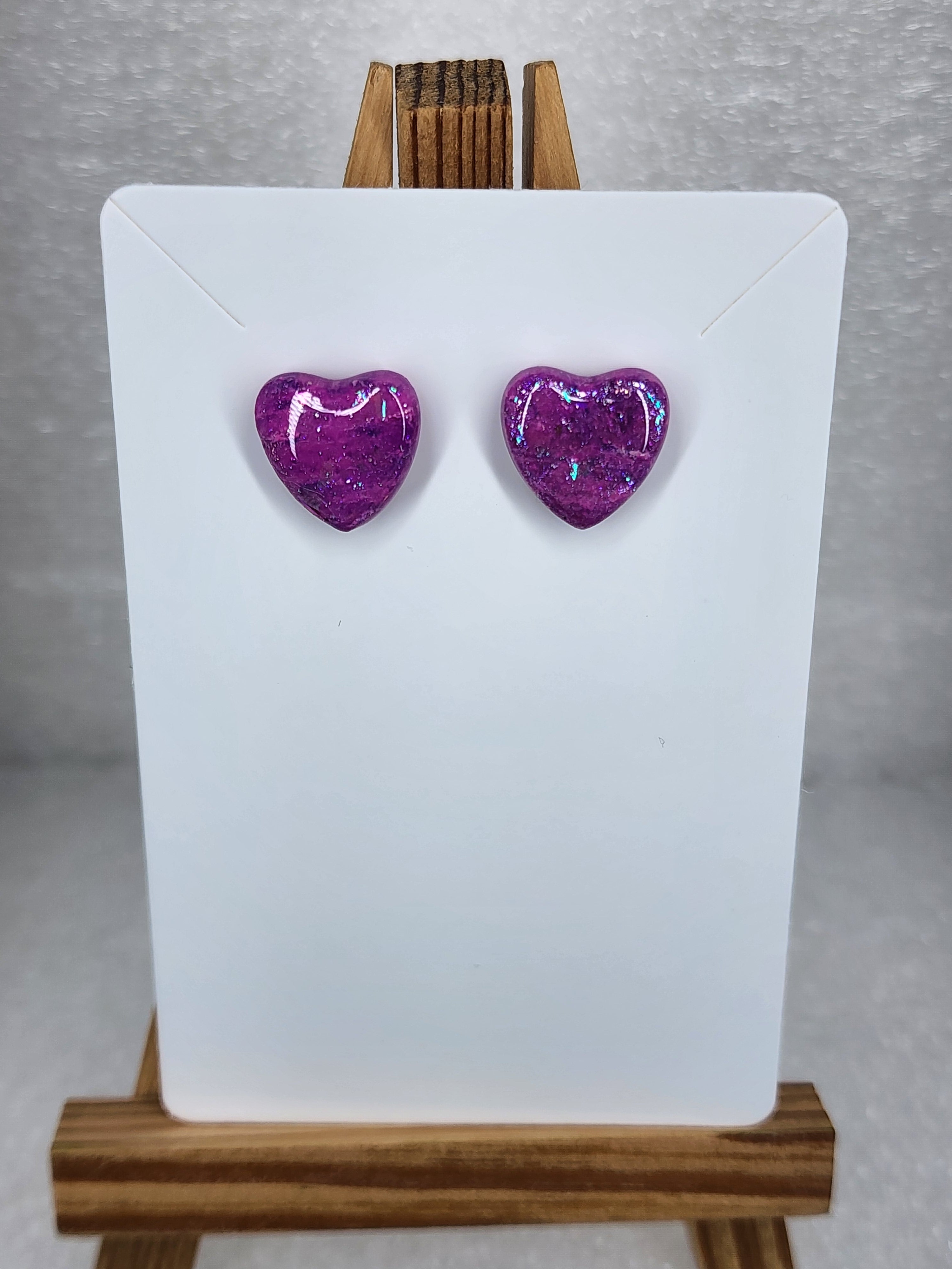 Purple Glitter Heart Polymer Clay Stud Earrings