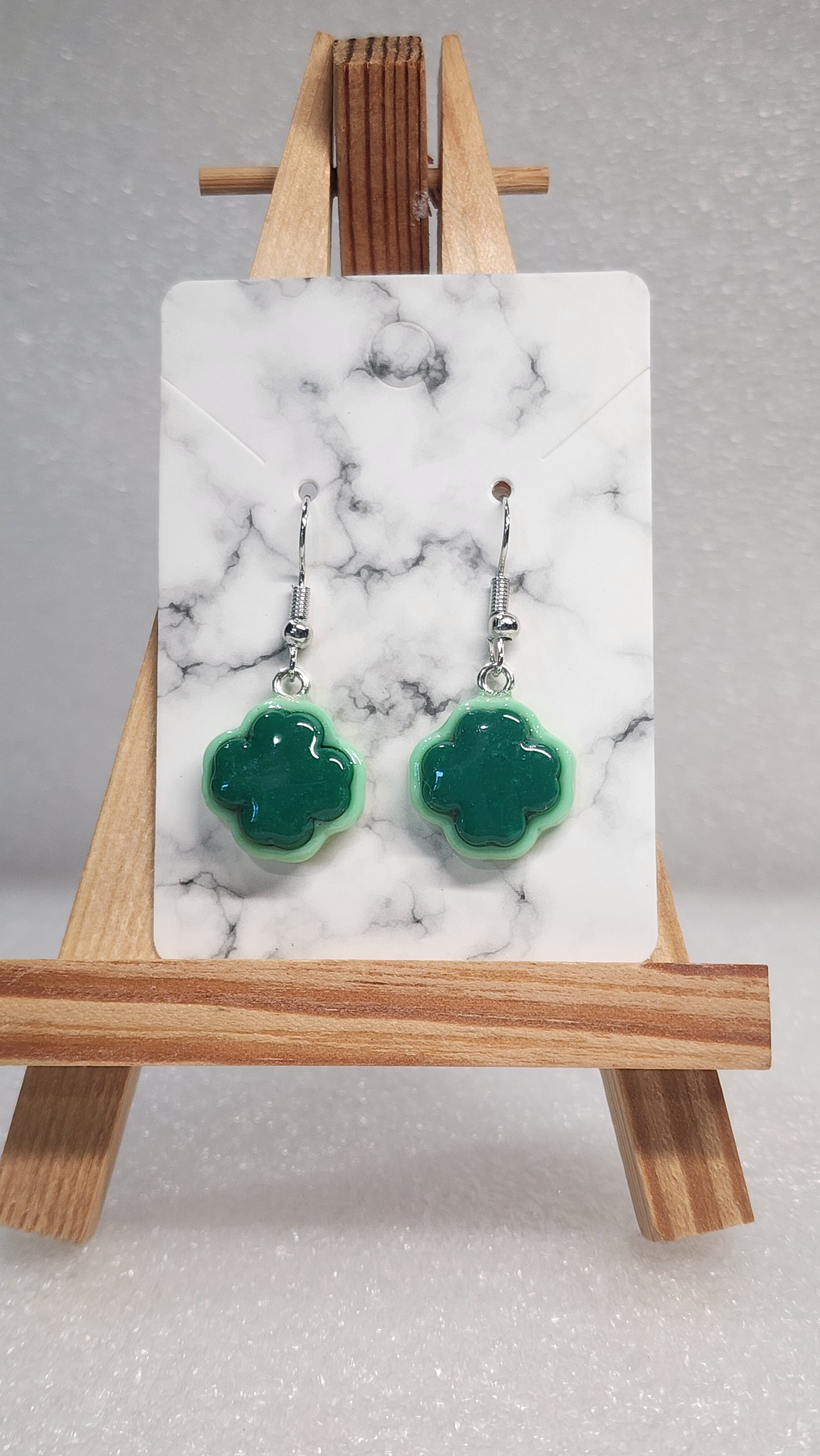 Green Four-Leaf Clover Earrings - Silver Hook Dangle Earrings