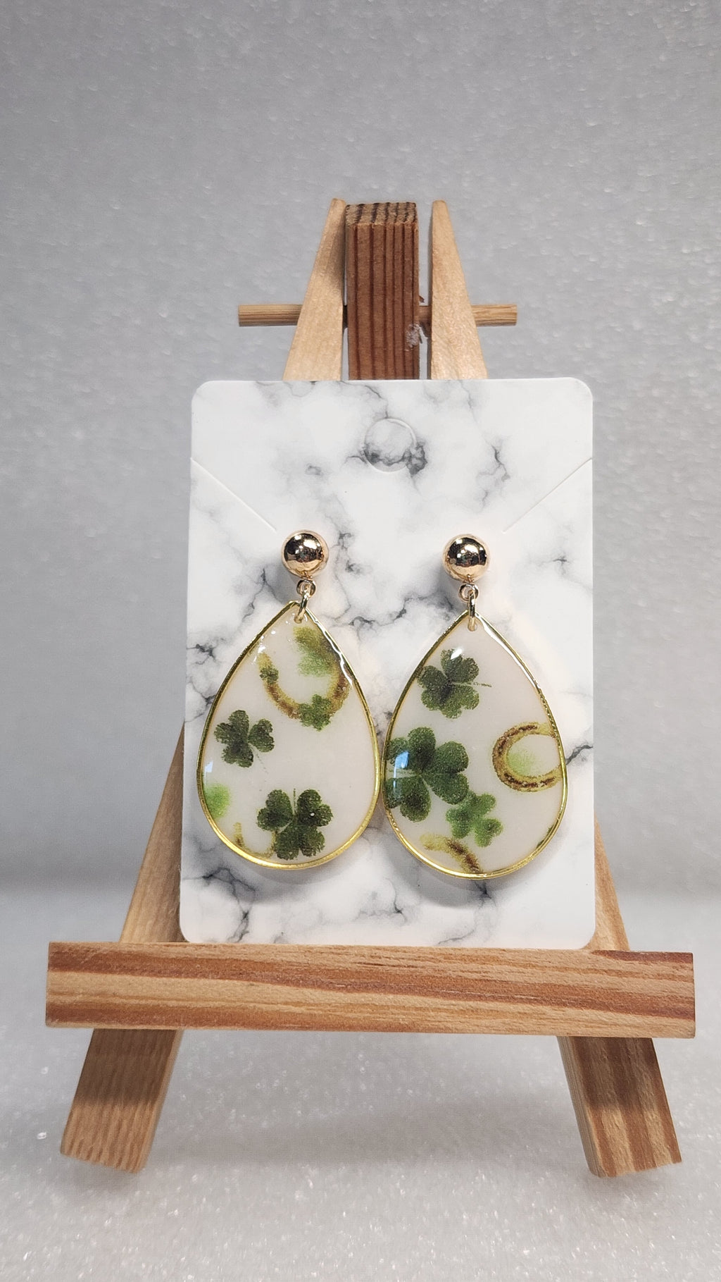 Clover Teardrop Earrings - Polymer clay/ Resin Earrings with Gold Trim