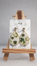 Clover Teardrop Earrings - Polymer clay/ Resin Earrings with Gold Trim