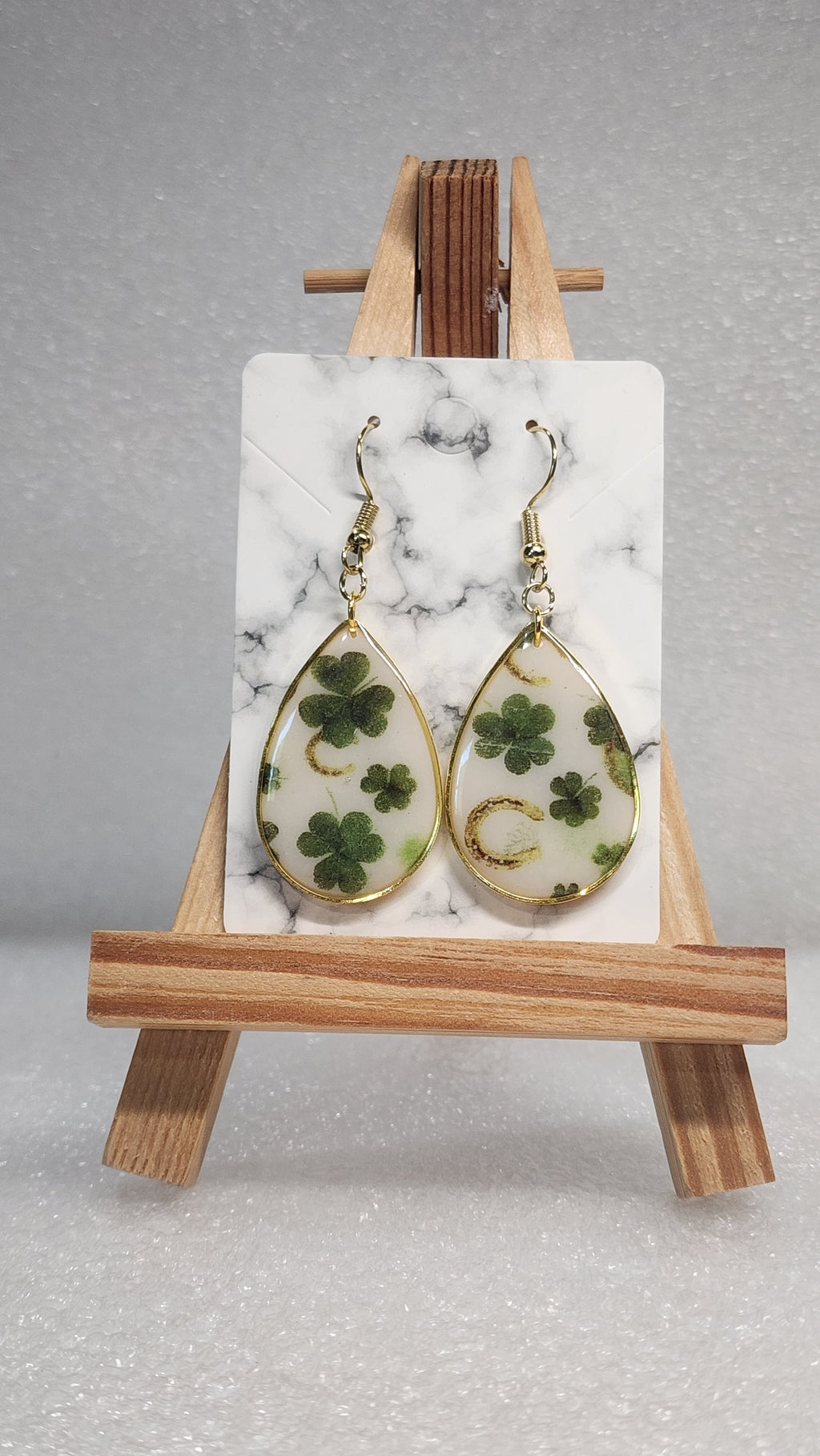 Clover Teardrop Earrings - Polymer clay/ Resin Earrings Gold Hook