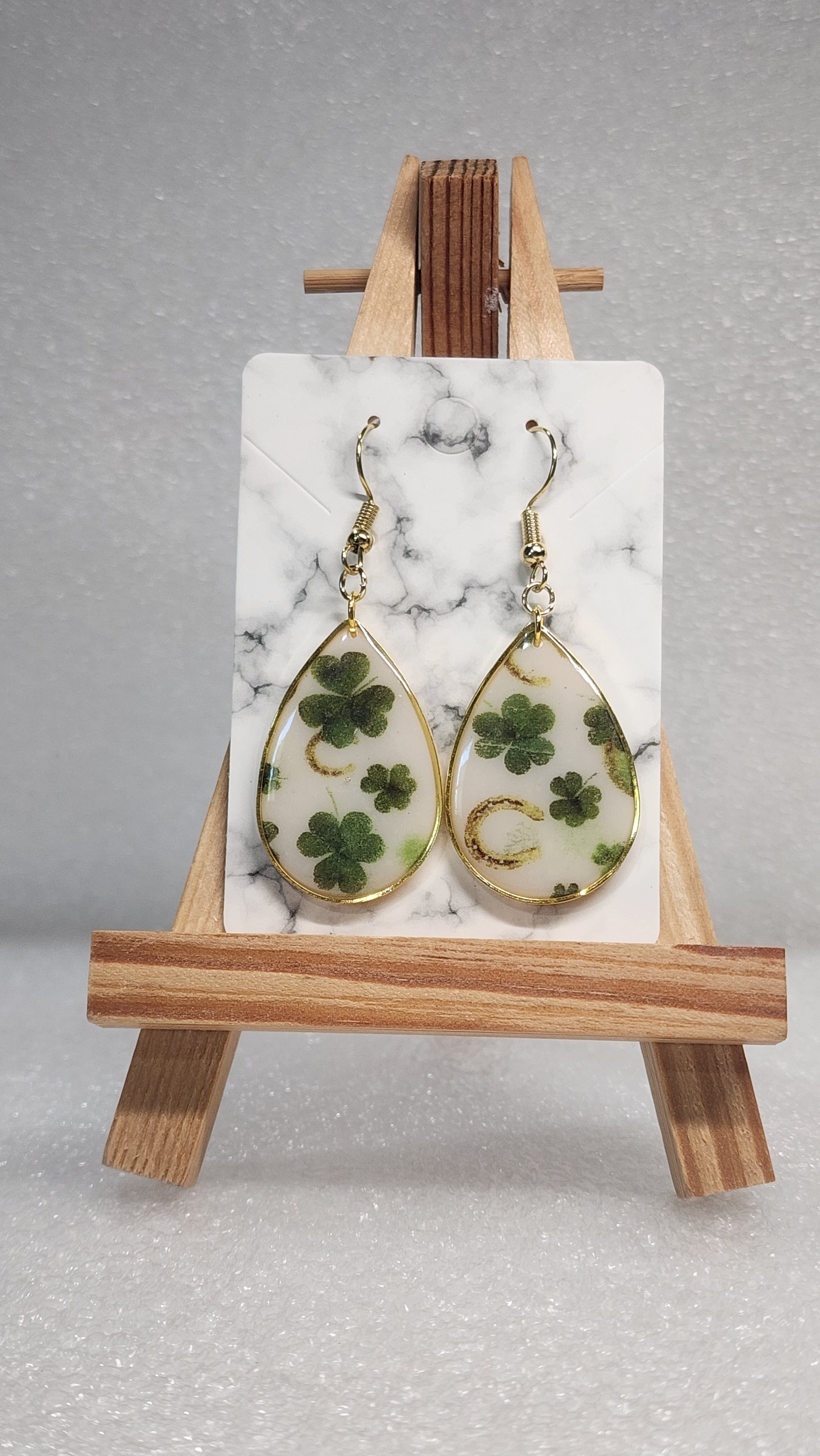 Clover Teardrop Earrings - Polymer clay/ Resin Earrings Gold Hook