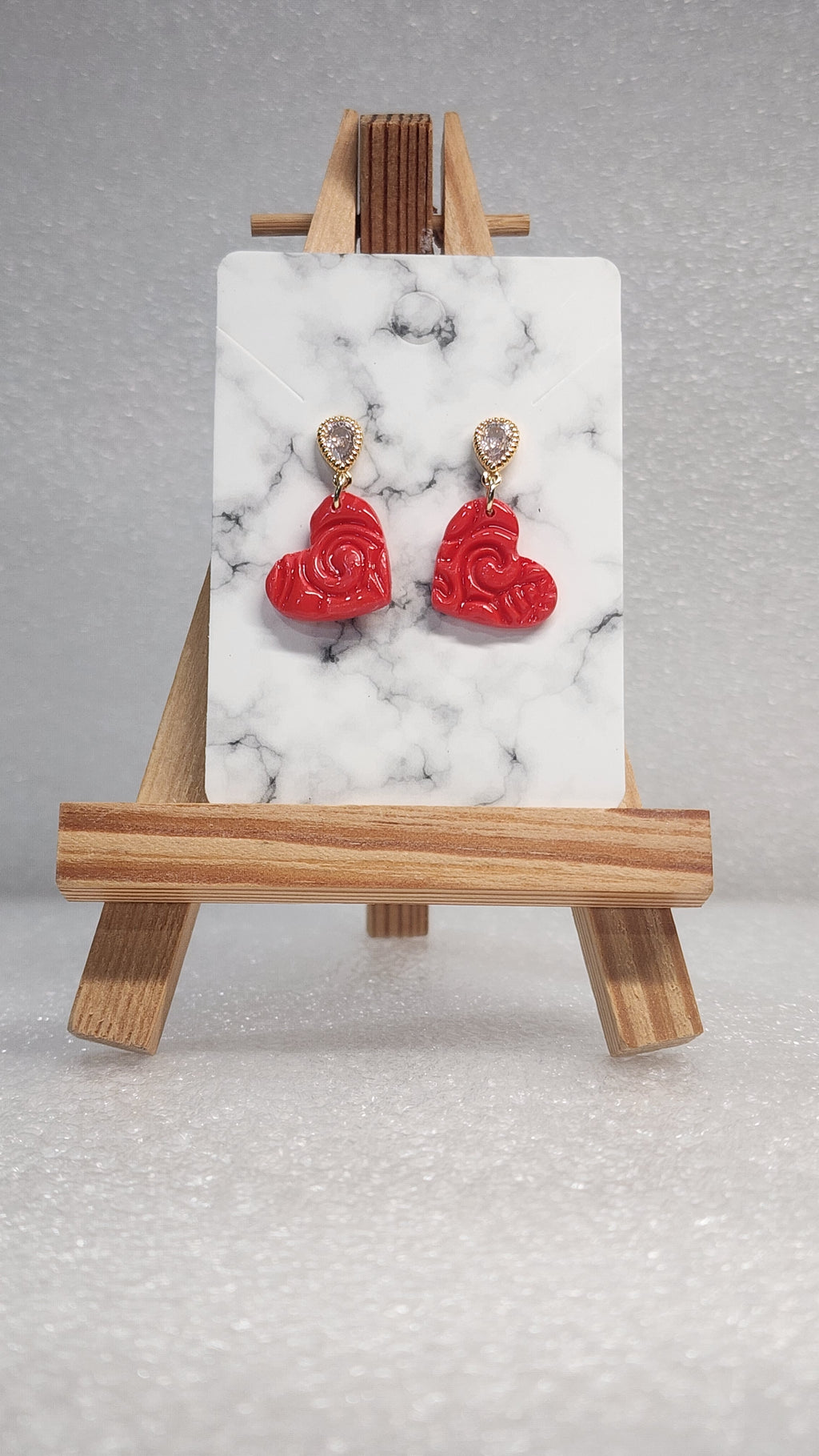 Red Rose Heart Earrings - Rhinestone Teardrop Dangle Earrings