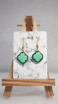 Mint Green Clover Earrings - Gold Hook Dangle Earrings