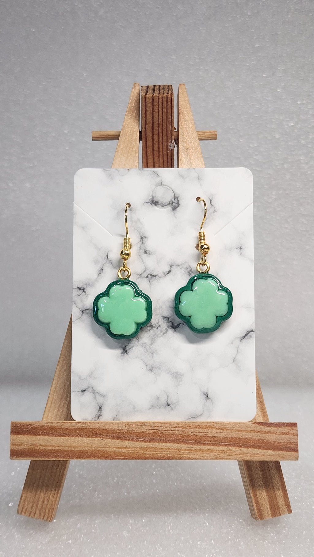Mint Green Clover Earrings - Gold Hook Dangle Earrings
