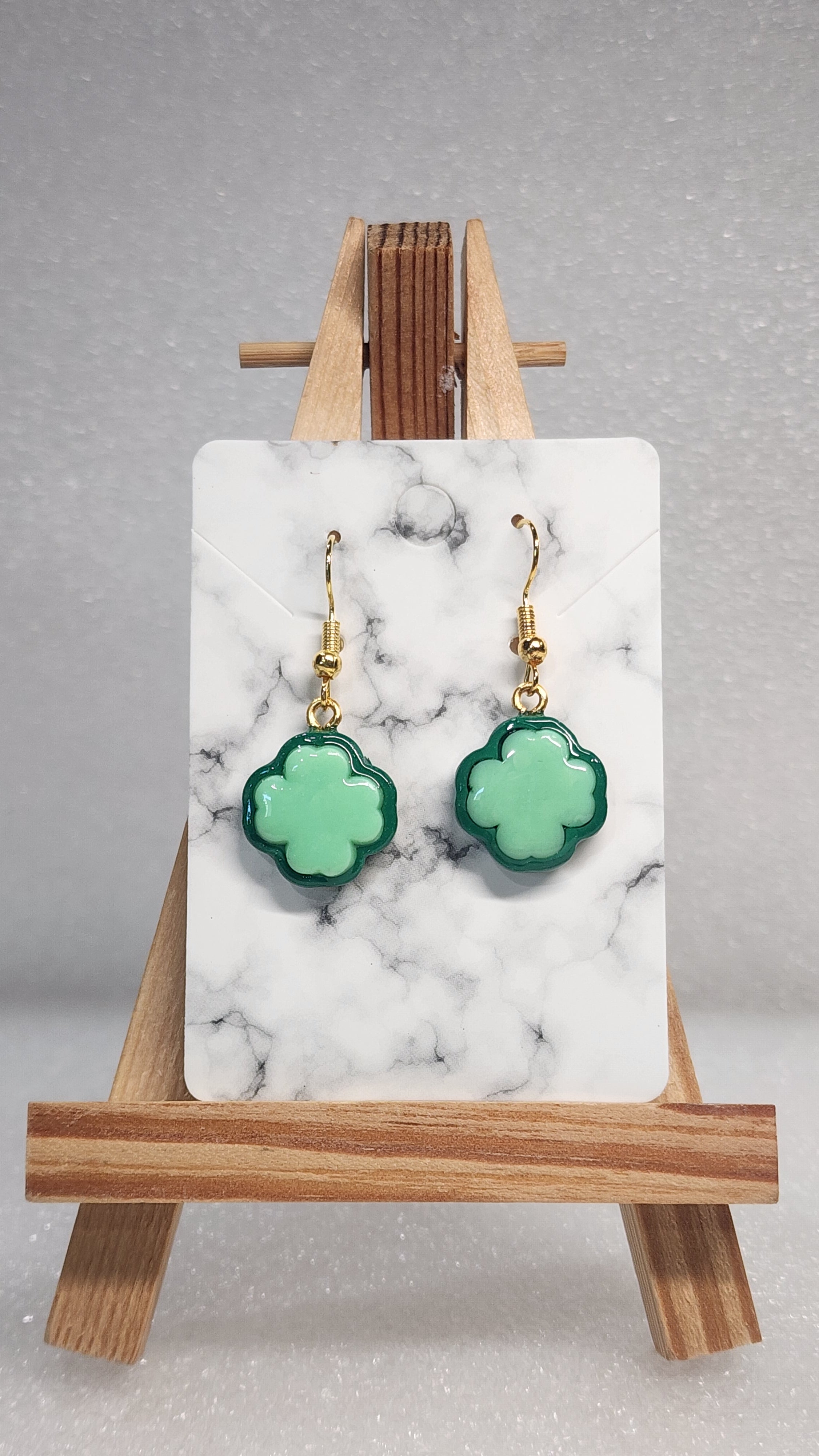 Mint Green Clover Earrings - Gold Hook Dangle Earrings