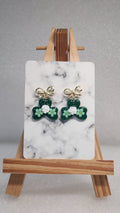 Green Clover Bow Earrings - Gold Bow Dangle Earrings