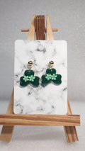 Green Shamrock Earrings - Gold Stud Dangle Earrings with Mint Flowers