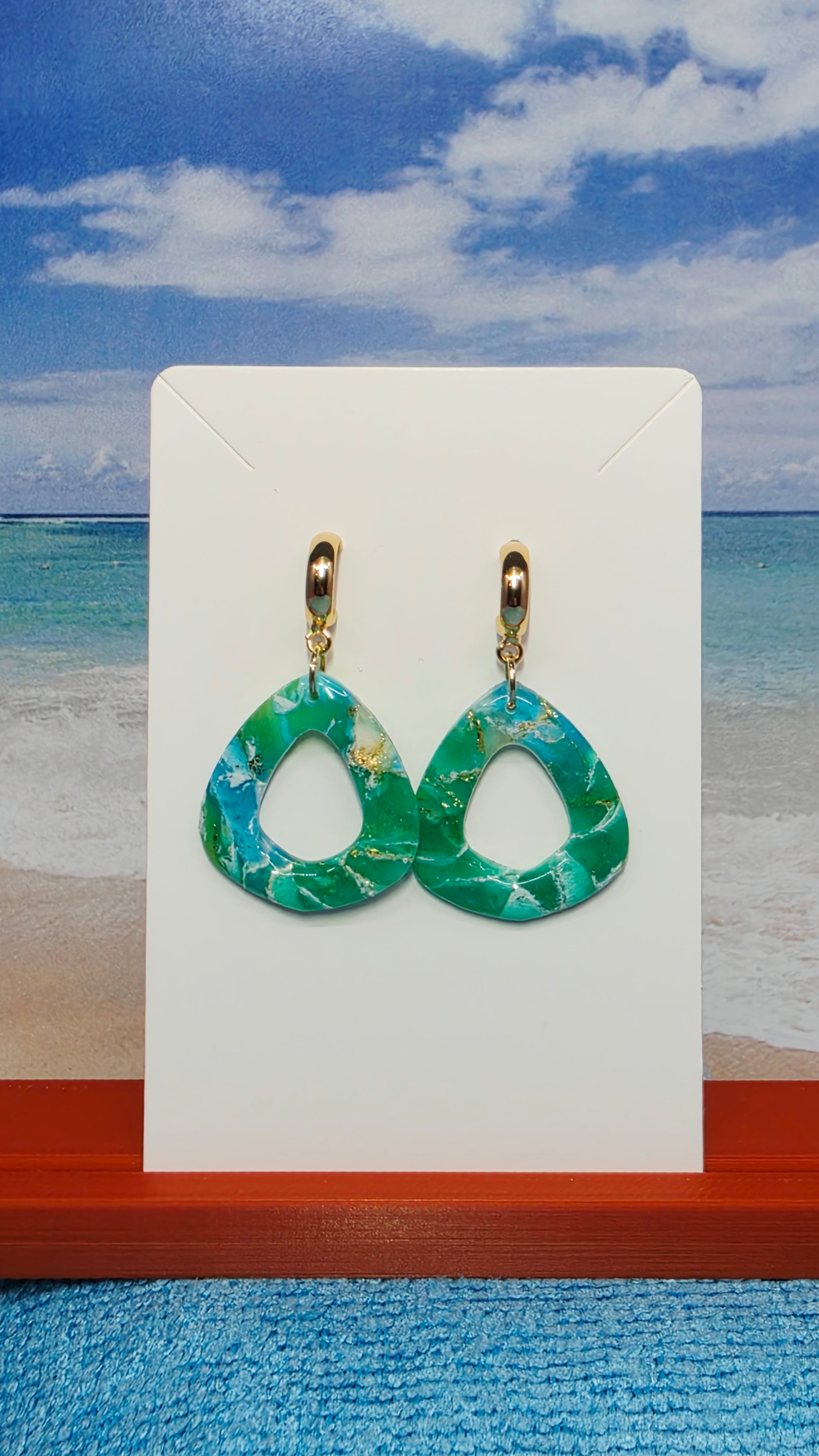 Open Teardrop Dangle Earrings – Teal & Gold