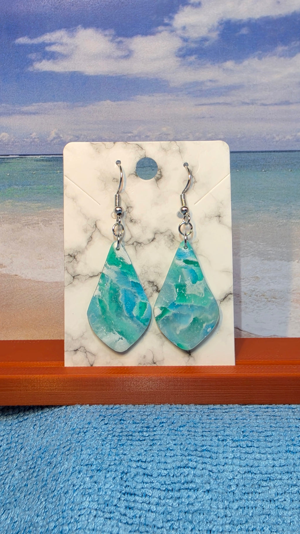 Solid Teardrop Polymer Clay Dangle Earrings – Teal & Aqua