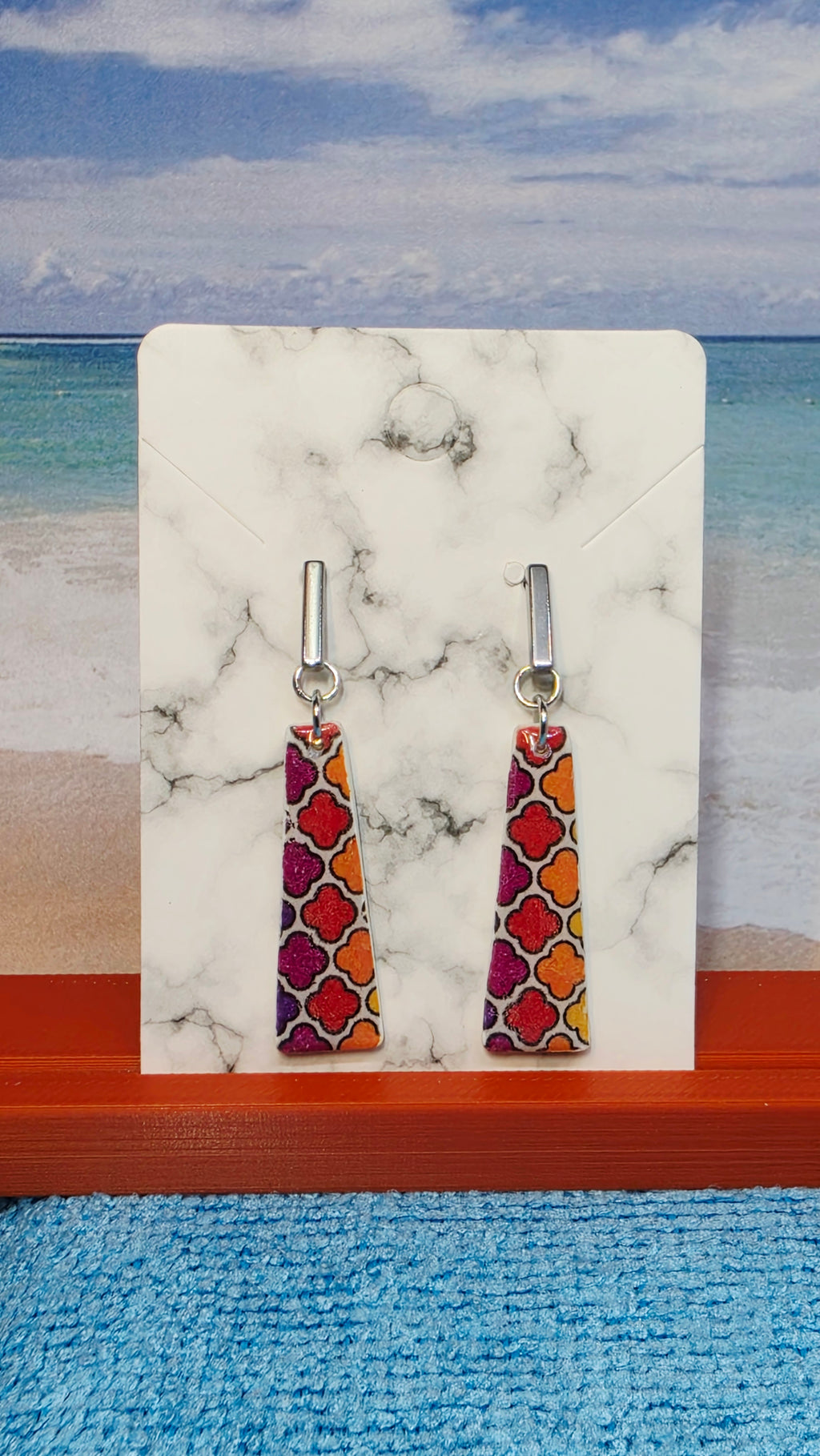 Moroccan Tile Trapeze Dangle Earrings – Silver Bar Studs