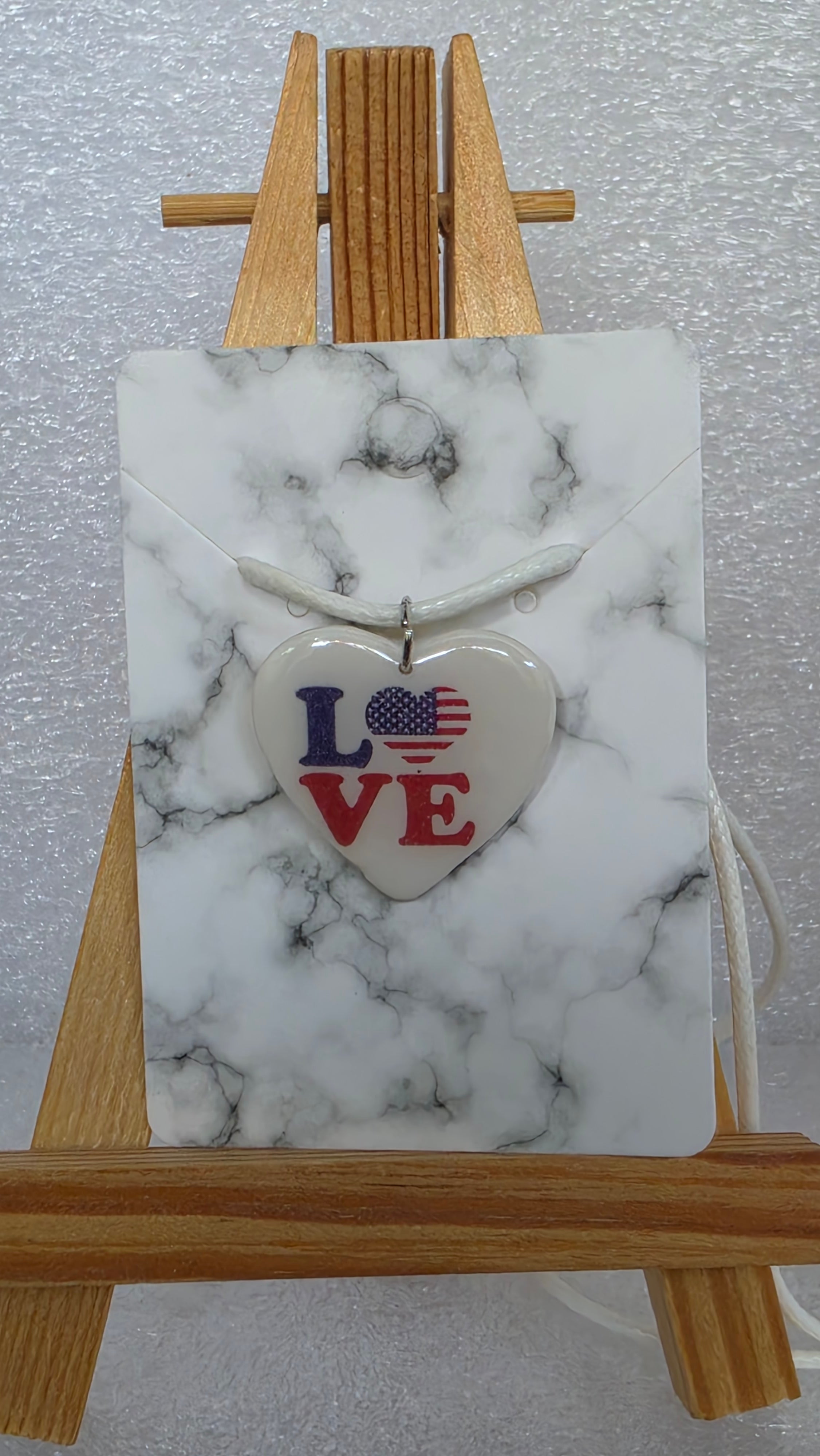 Patriotic LOVE Heart Necklace – White Cord