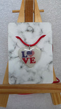 Patriotic LOVE Heart Necklace – Red Cord