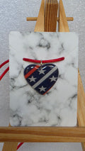 Patriotic Stars & Stripes Heart Necklace – Red Cord